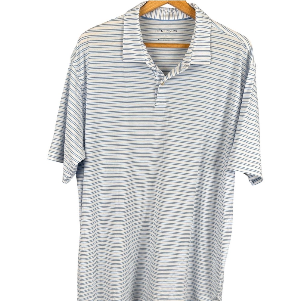 Peter Millar Seaside Mens XL Polo Shirt Blue White Striped Short Sleeve Golf